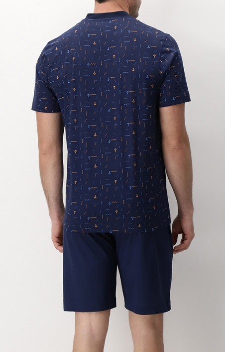 Pigiama serafino corto in Jersey stampa marina