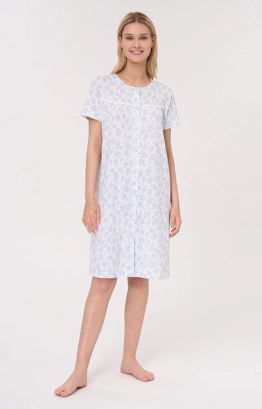 Open nightgown Ragno in Halogen Blue patterned cotton jersey