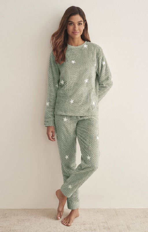 Women's crew-neck fleece pyjamas Selmark green