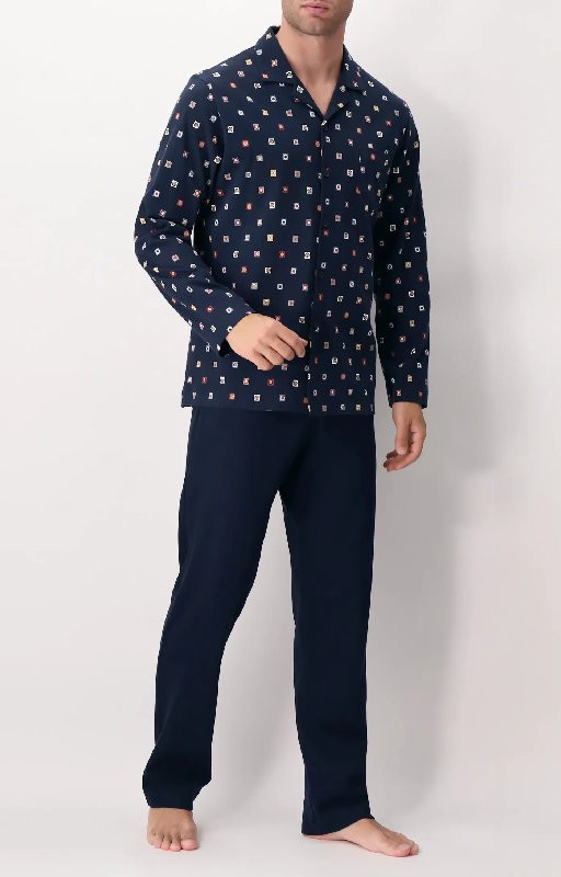 Men's open pyjamas Alpina in warm cotton tie print