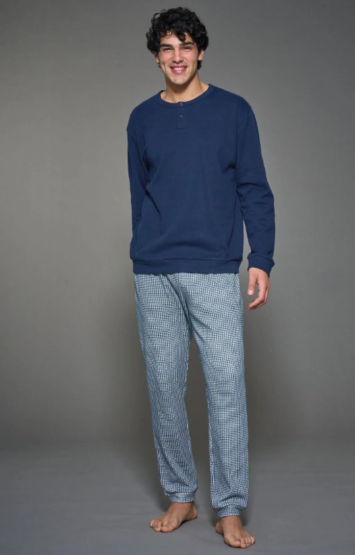 Men's serafino pyjamas Ragno in warm cotton Navy Blazer