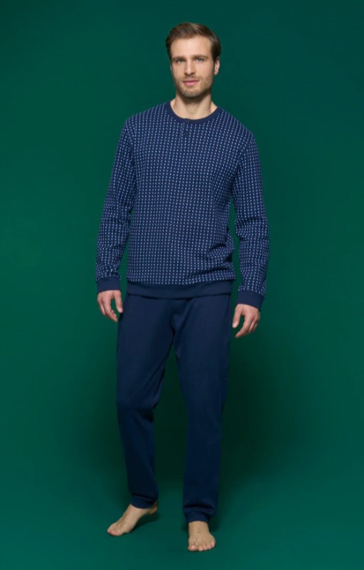 Men's serafino pyjamas Ragno in warm Navy Blazer cotton