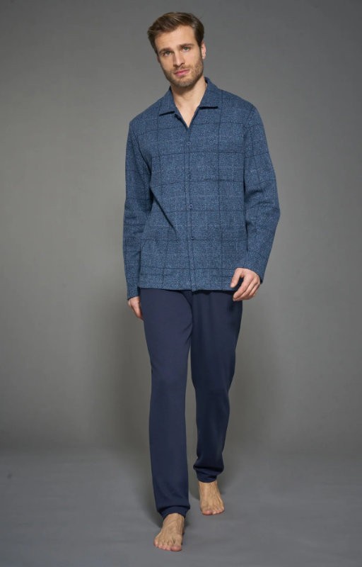 Men's open pyjamas Ragno in Denim patterned faux fleece