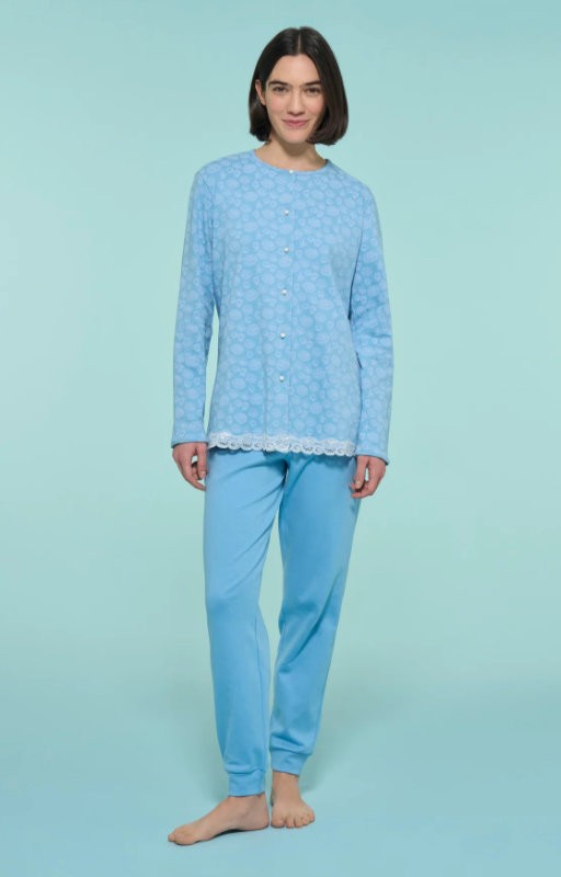 Pigiama donna aperto Ragno in interlock di cotone fantasia Dusk Blue