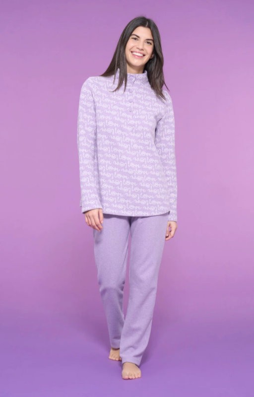 Women's high-necked pyjamas Ragno in lilac patterned faux fleece