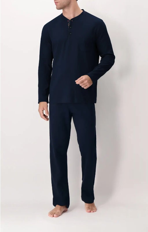 Men's pyjamas Perofil in warm cotton with serafino collar