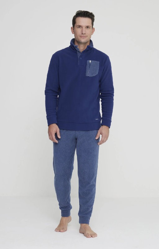 Men's fleece pyjamas Noi di Notte with three-button collar Simone