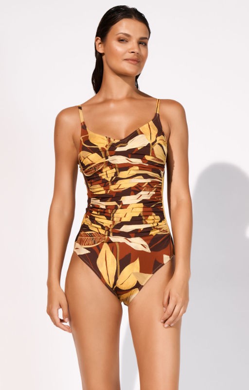 One-piece swimming costume Maryan Mehlhorn leaf patterned Folio