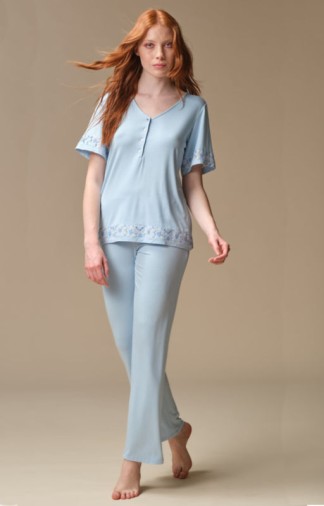 Summer pyjamas Pepita with floral fabric inserts