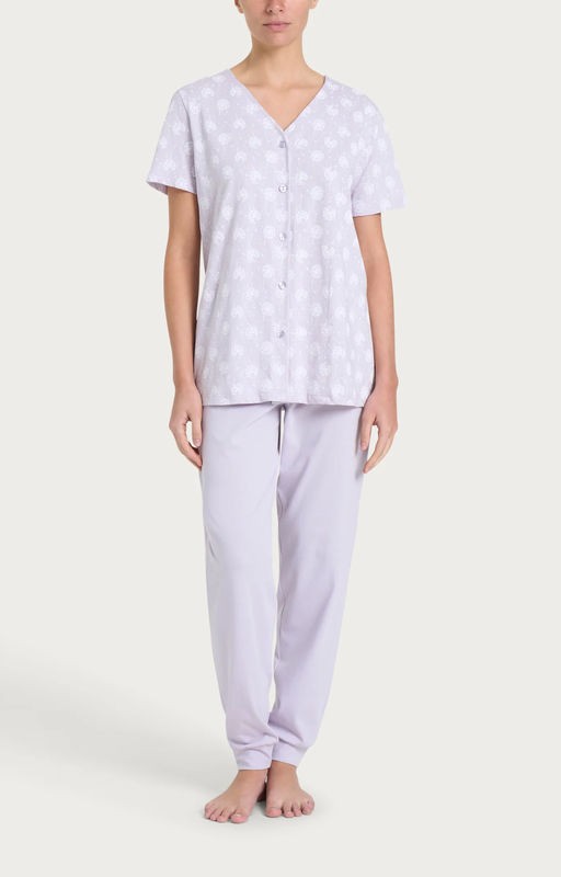 Open pyjamas Ragno in Thistle patterned cotton jersey