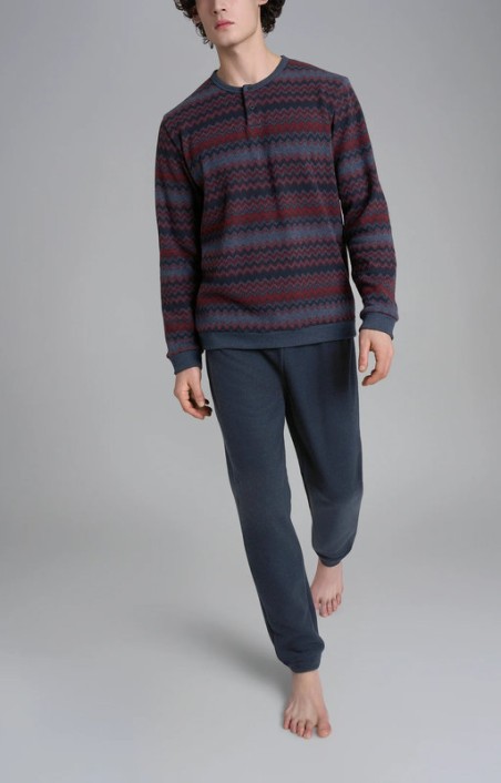 Pigiama uomo invernale a serafino Ragno fantasia Indigo