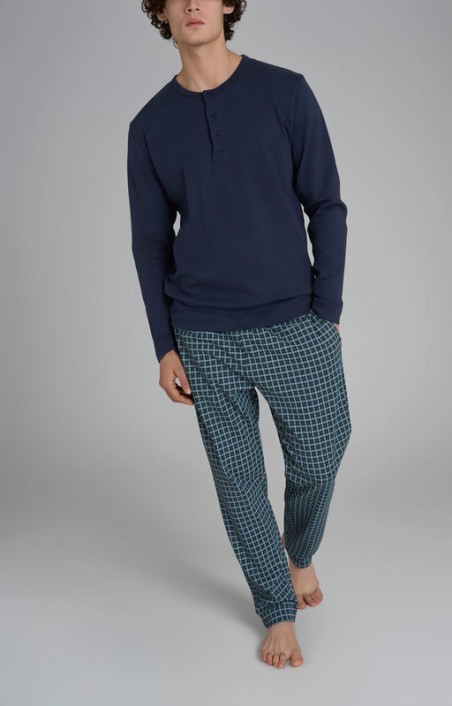 Pigiama a serafino Ragno con fantasia tartan in interlock di cotone