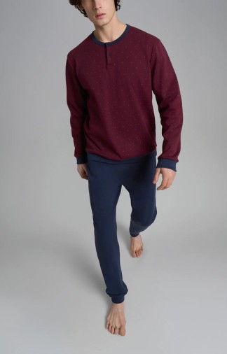 Pigiama serafino Ragno in interlock di cotone fantasia Windsor Wine